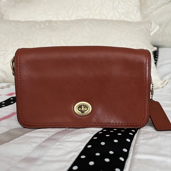Coach Legacy Leather Penny Crossbody Bag in Cognac Brown - Picture 1 of 13